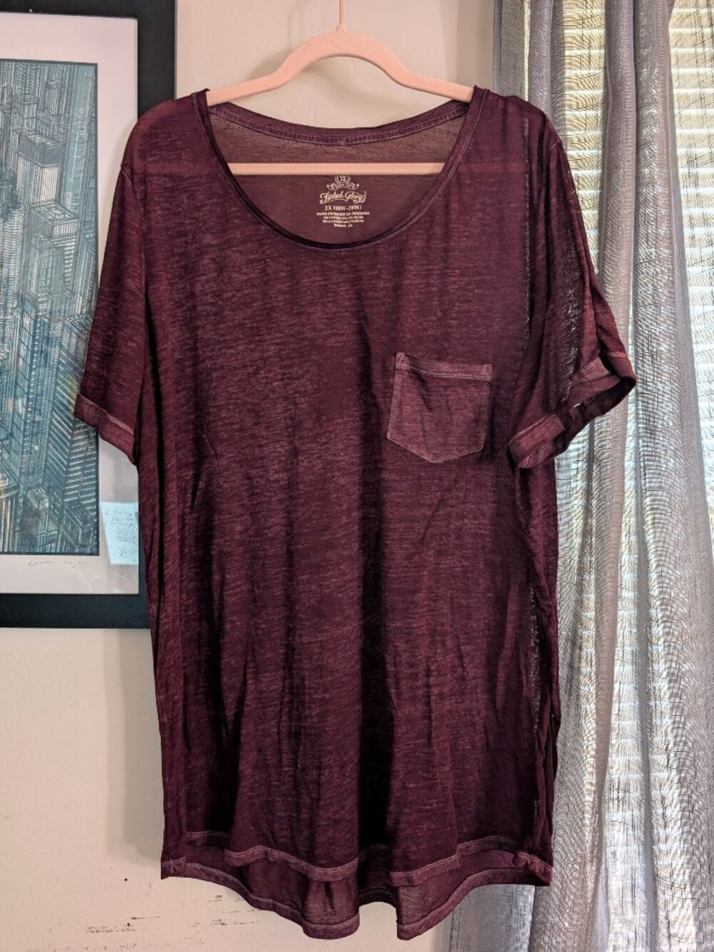 Maroon Wash Pocket Shirt Faded Glory Size 2X